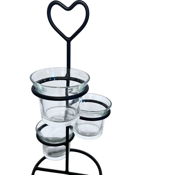 Heart-Shaped Black Metal 3 Glass candle Holders Stand Storage Display Trinkets - Picture 2 of 6